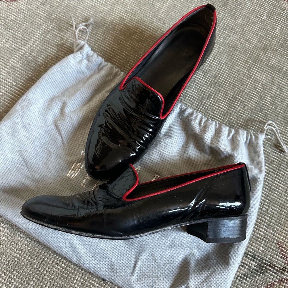 Stuart Weitzman Patent Loafers with Red Trim